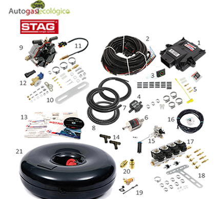 KIT 1- STAG QNEXT PLUS para motores de 4 cilindros de inyección indirecta y gasolina de 95