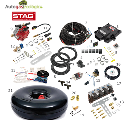 KIT 2- STAG QNEXT PLUS para motores de 4 cilindros de inyección indirecta y gasolina de 98 