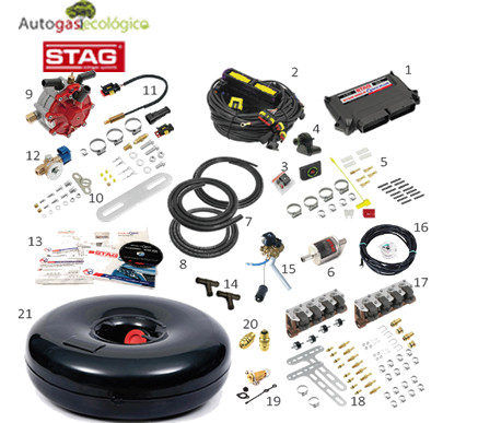 KIT 4- STAG QMAX PLUS para motores de 8 cilindros de inyección indirecta y gasolina de 98 